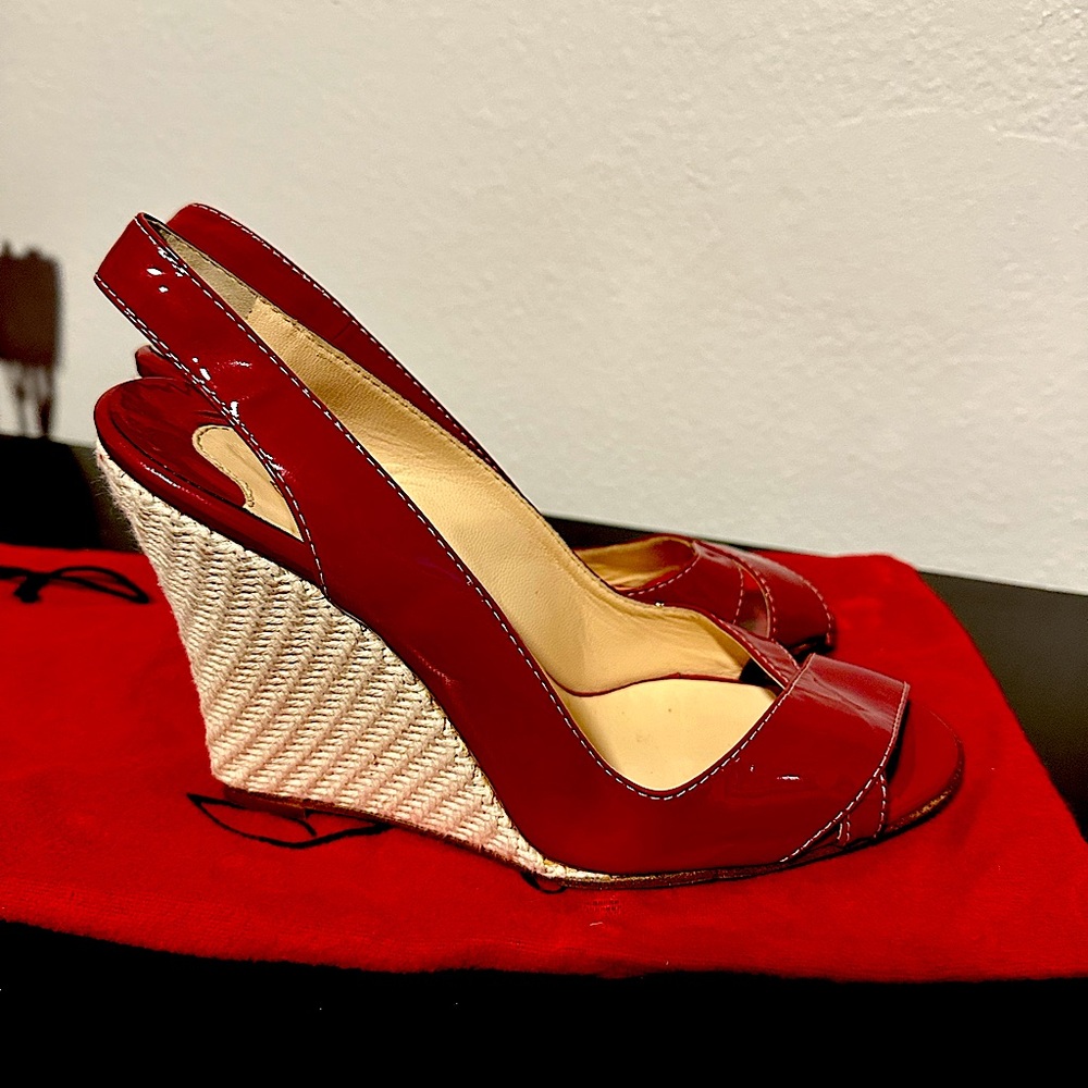 CHRISTIAN LOUBOUTIN RED ESPADRILLES WEDGES